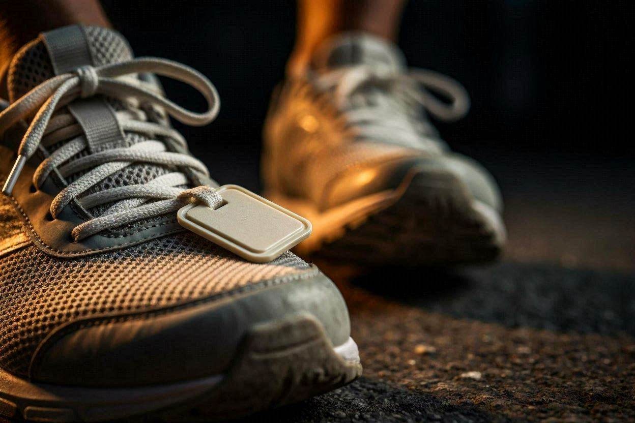 Chip de cronometraje RFID en un tenis de corredor