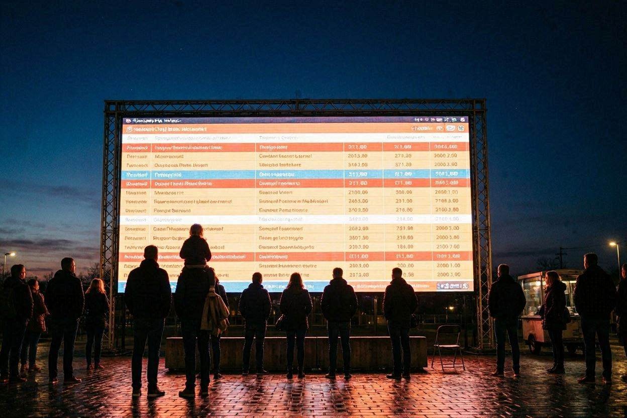 Pantalla de resultados en vivo en un evento